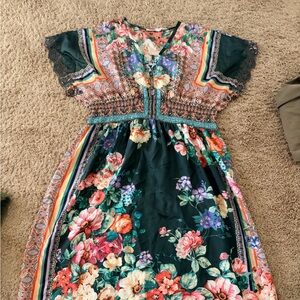 Johnny Was Floral Patterned Top with Pink and Green